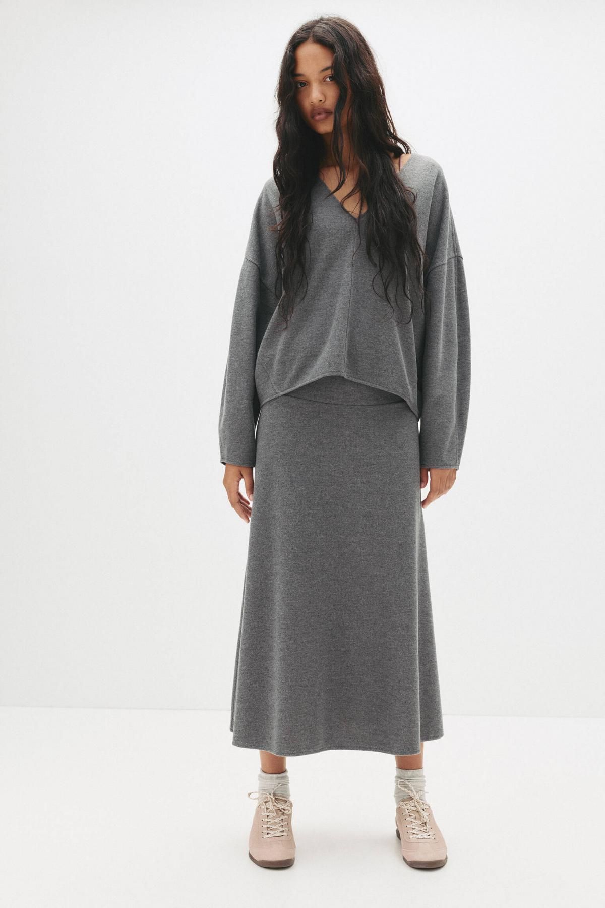 풀앤베어 소프트터치 프릴 밴딩 미디 스커트 7400/341 MEDIUM GREY - 상세 이미지 3