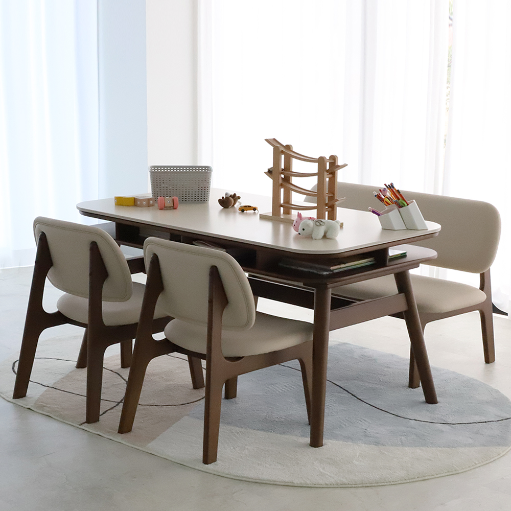 데이지 수납형 양면 세라믹 낮은 식탁 테이블 4인용 포세린 1400 월넛