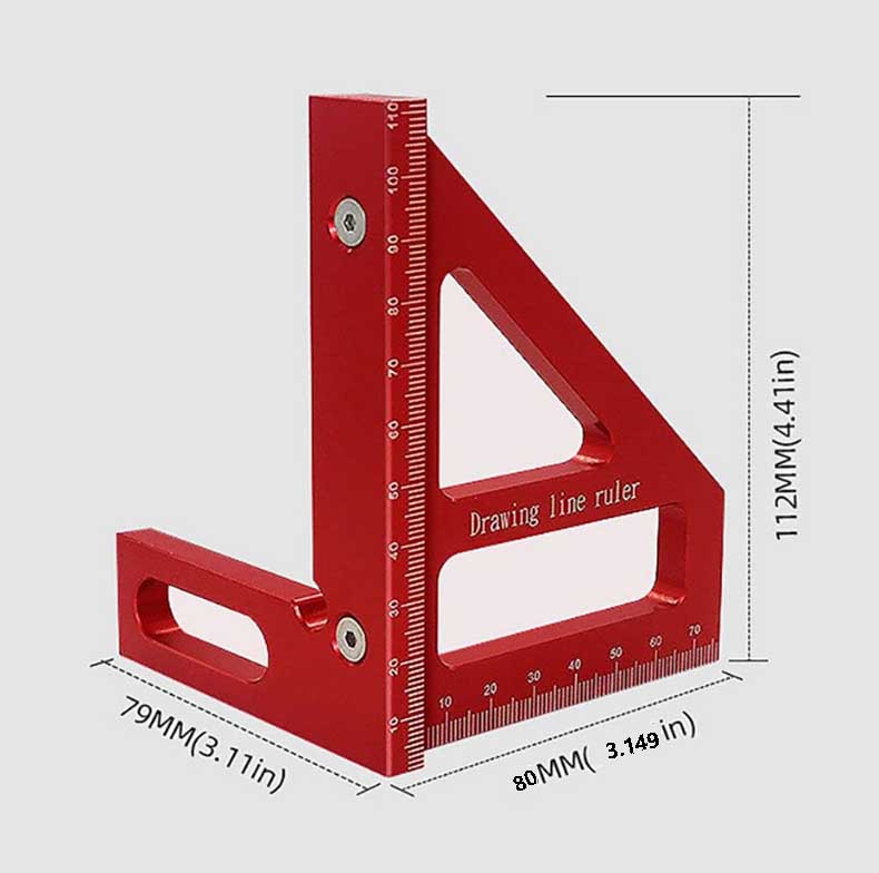 다각도 측정 각도 삼각자 눈금자 목공 정밀 45도 90도 평행선 대각선 그리기 작업용 레드 - 상세 이미지 4