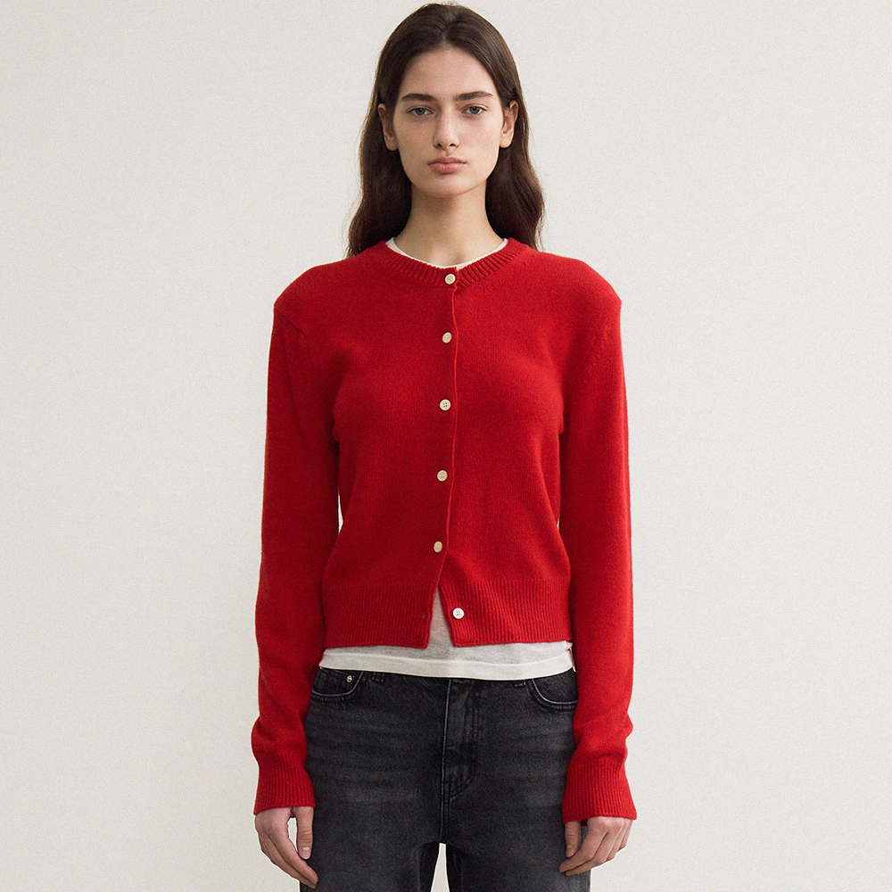 essential round neck cardigan (red) - 상품 이미지