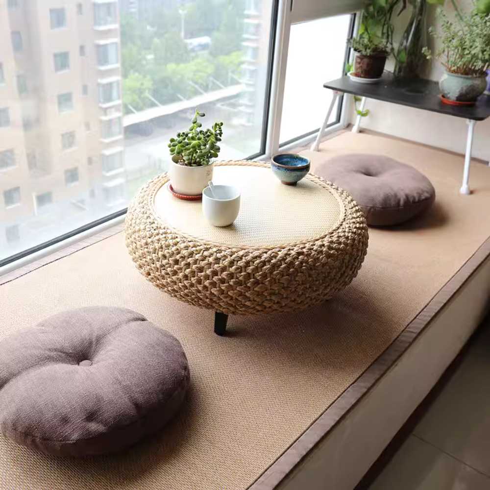 라탄 좌식테이블 원형 디자인 감성 거실 인테리어 원목색 소형 테이블 (50cm 25cm) - 상세 이미지 2