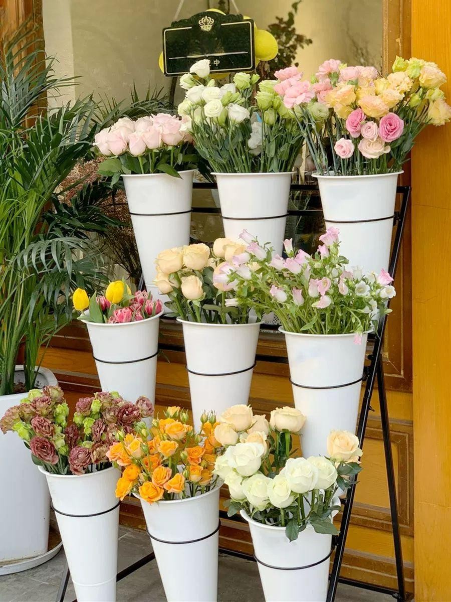 꽃다발 진열대 꽃 정리대 다발 경사형 철제 플라워 화분대 가게 걸이대 계단형 거치대 4단 3층 버킷없음 - 상품 이미지
