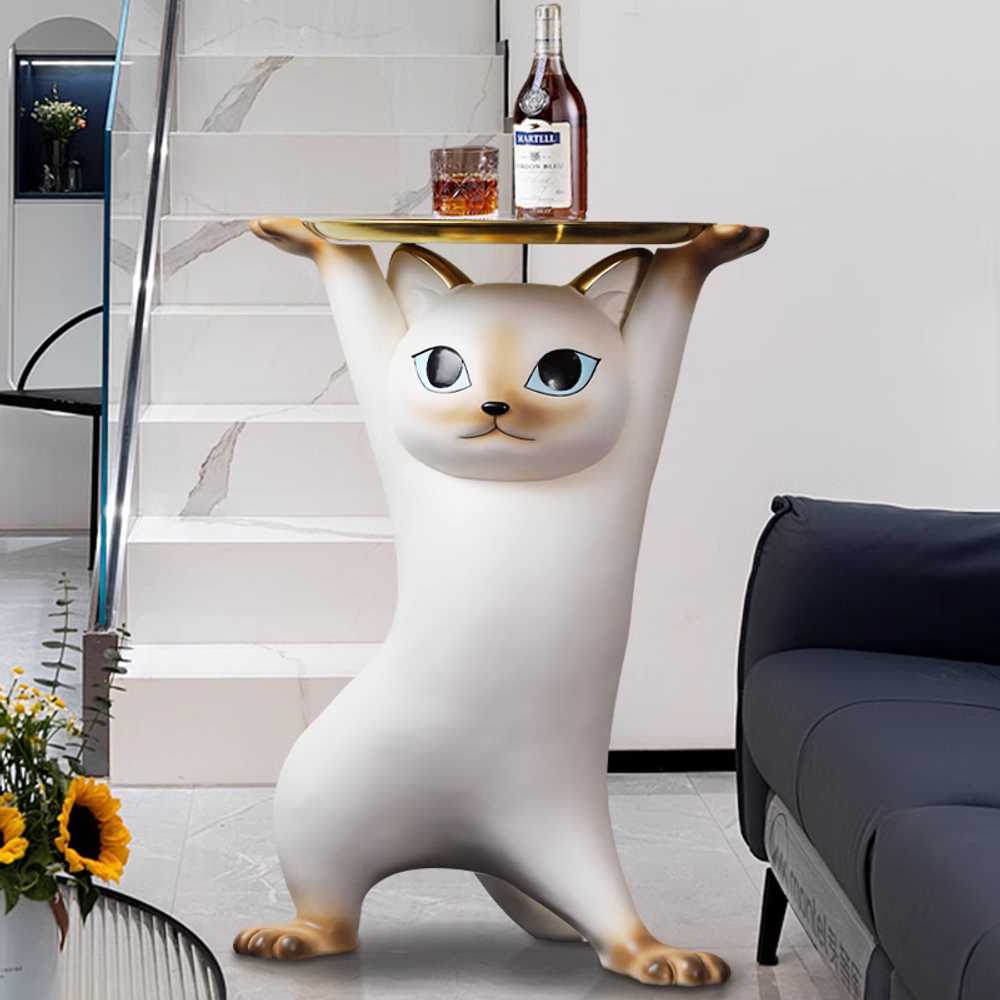고양이 테이블 거실 사이드 협탁 원형 현관 받침대 62cm - 상세 이미지 4