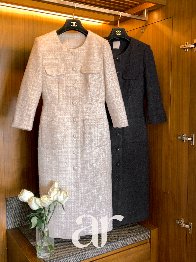 포켓 트위드 H라인 롱 긴팔 원피스 op16224