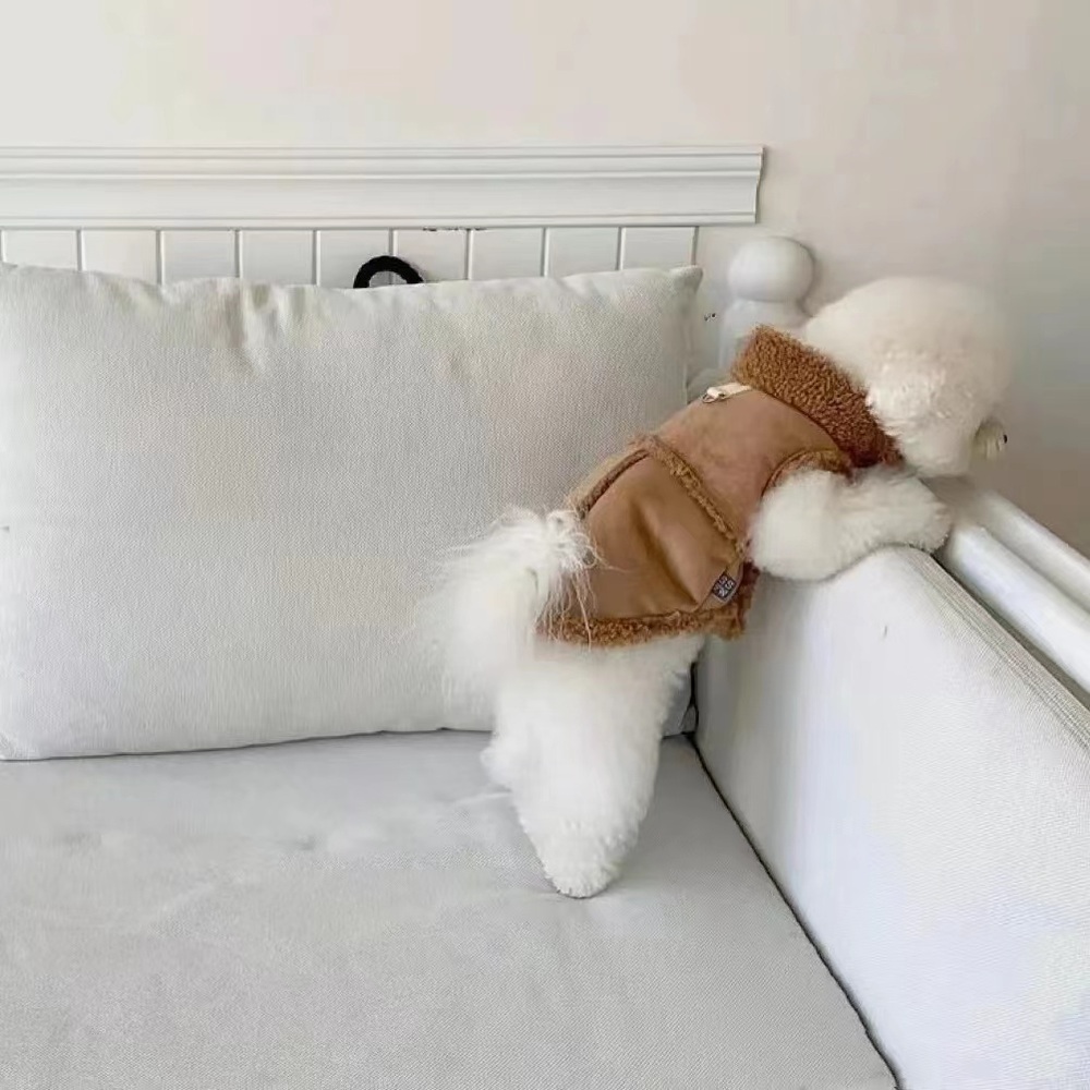 강아지 무스탕 애견무스탕 겨울옷 하네스 조끼 아우터 소형견 자켓 고양이 의류 - 상세 이미지 5