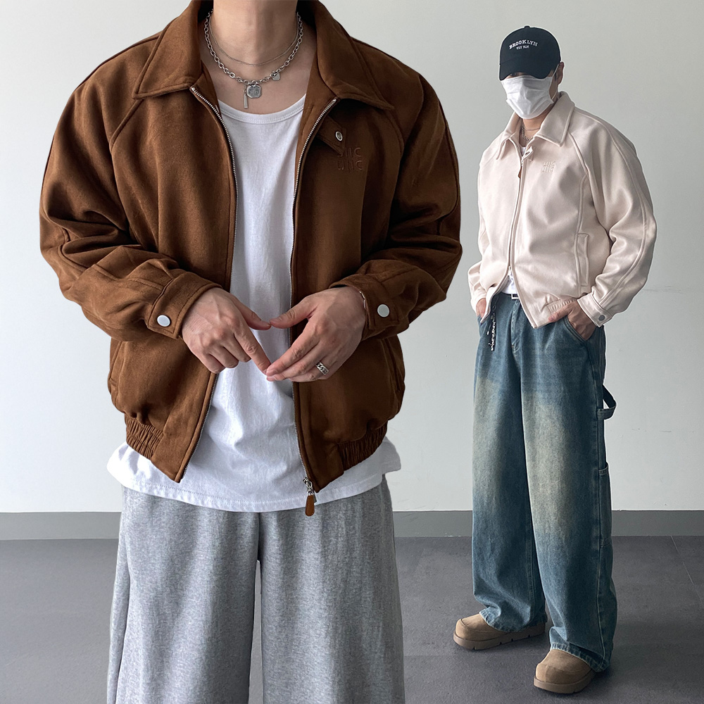 블루종자켓 남자스웨이드 트러커 가을 오버핏 캐주얼자켓 - 상품 이미지