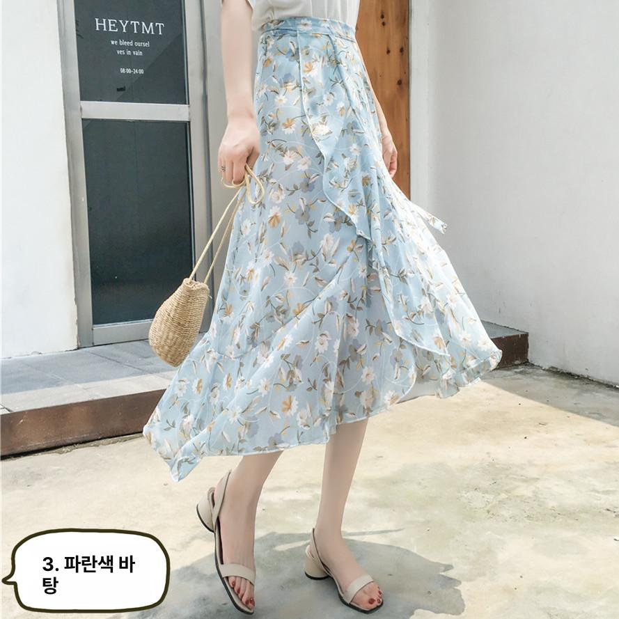 여성스커트 두르는 랩 린넨 균일 힙커버 시스루 프리사이즈 공연스팽글힙 여행 바탕 플로럴 그린 8272 프리 사이즈 80-130 - 상세 이미지 3