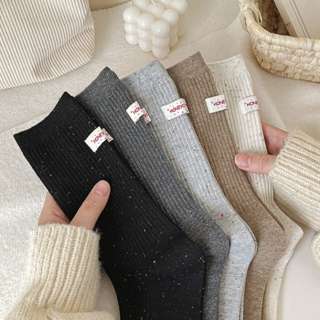 에브리디 여성 여자 양말 무압박 중목 장목 무지 골지 삭스 면 사계절 양말 세트