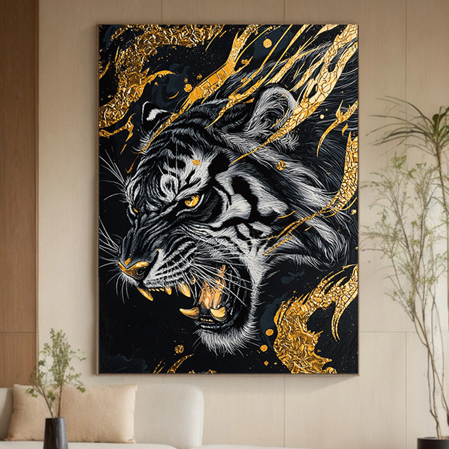 돈들어오는 황금 호랑이 그림 액자 대형 캔버스 거실 인테리어 포스터