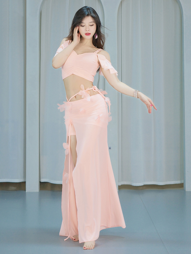 입체 꽃장식 셔링 망사 밸리 라인 댄스복 그린 XL - 상세 이미지 4