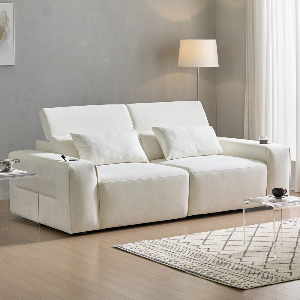 세인트블랑 릴렉시아 슬라이드 모션 아쿠아텍스 리클라이너 확장 패브릭 소파 아이보리, 3인용