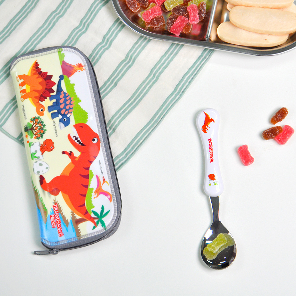 키친유 티라노 스텐 유아수저 젓가락 케이스 세트 공룡 캐릭터 어린이 숟가락 어린이집 준비물