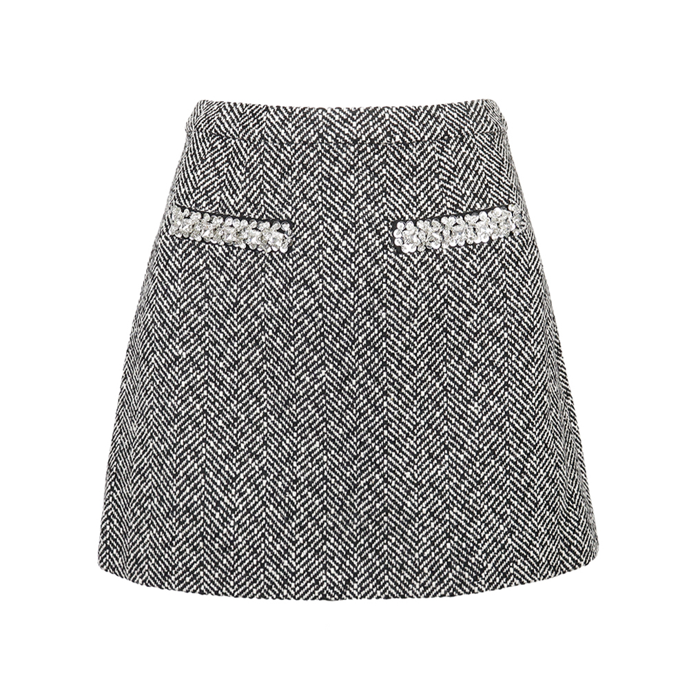 셀프포트레이트 여성 블랙 헤링본 미니 스커트 AW24-052SK-B - 상품 이미지