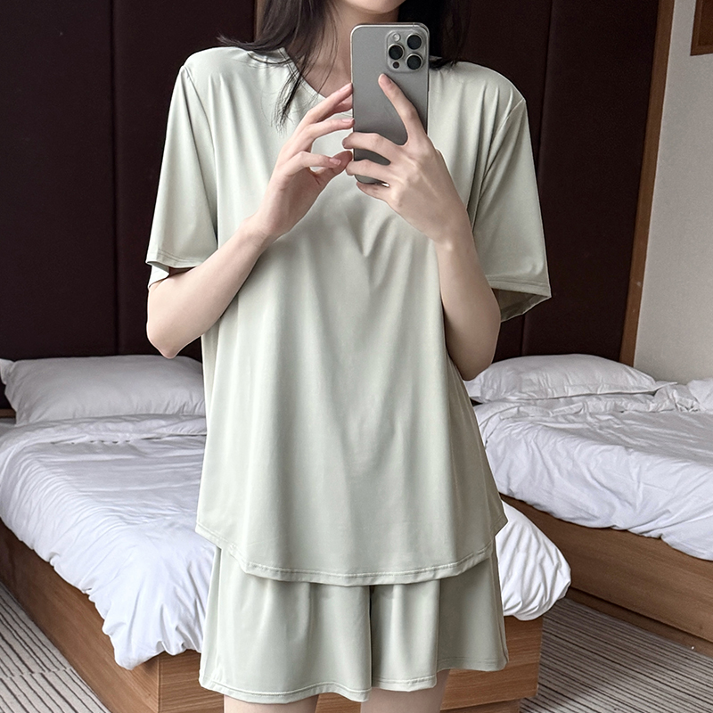 파스텔 무지 컬러 쿨 여름 잠옷 노브라 잠옷 파자마 빅사이즈 홈웨어 반팔 반바지 세트 이미지 8