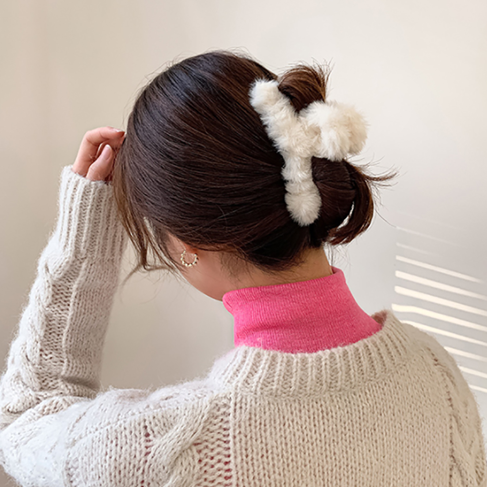 밍크 페이크퍼 헤어 악세서리 겨울 여성 올림머리 클립 백 해드 집게핀 - 상세 이미지 2