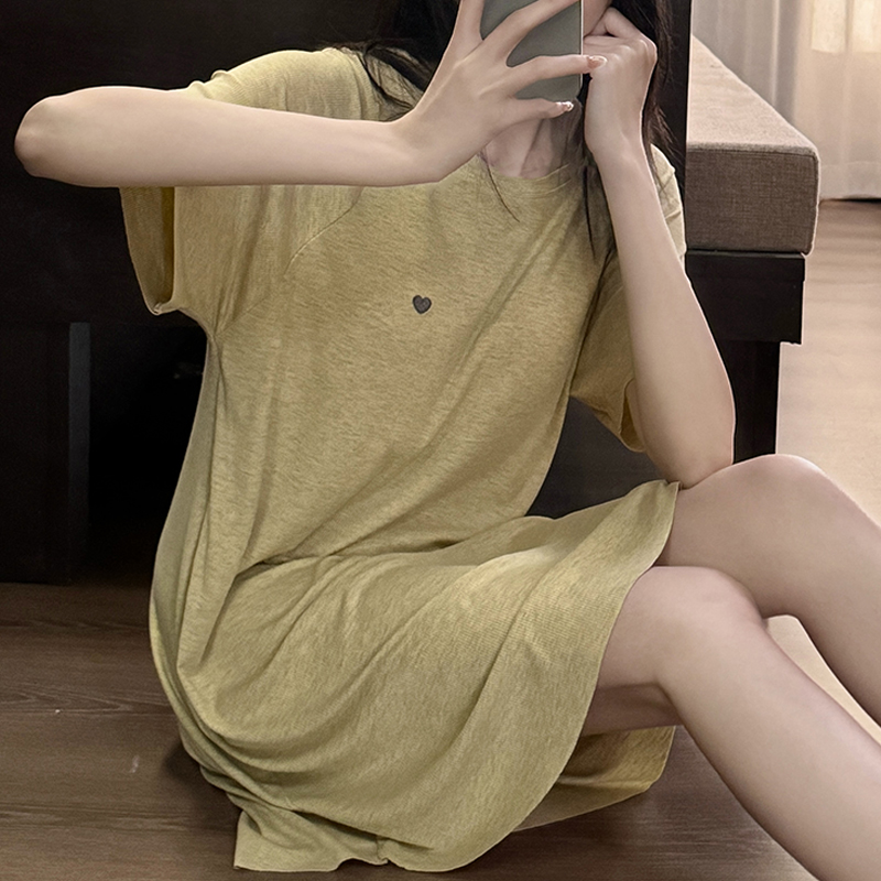 하트 골지 캡내장 브라캡 노브라 원피스 잠옷 임산부 빅사이즈 홈웨어 파자마 봄 여름 - 상세 이미지 3