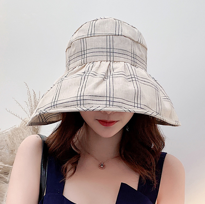 데일리 여름 여성 패션 악세사리 모자 연한체크 돌돌이썬캡 이미지 7