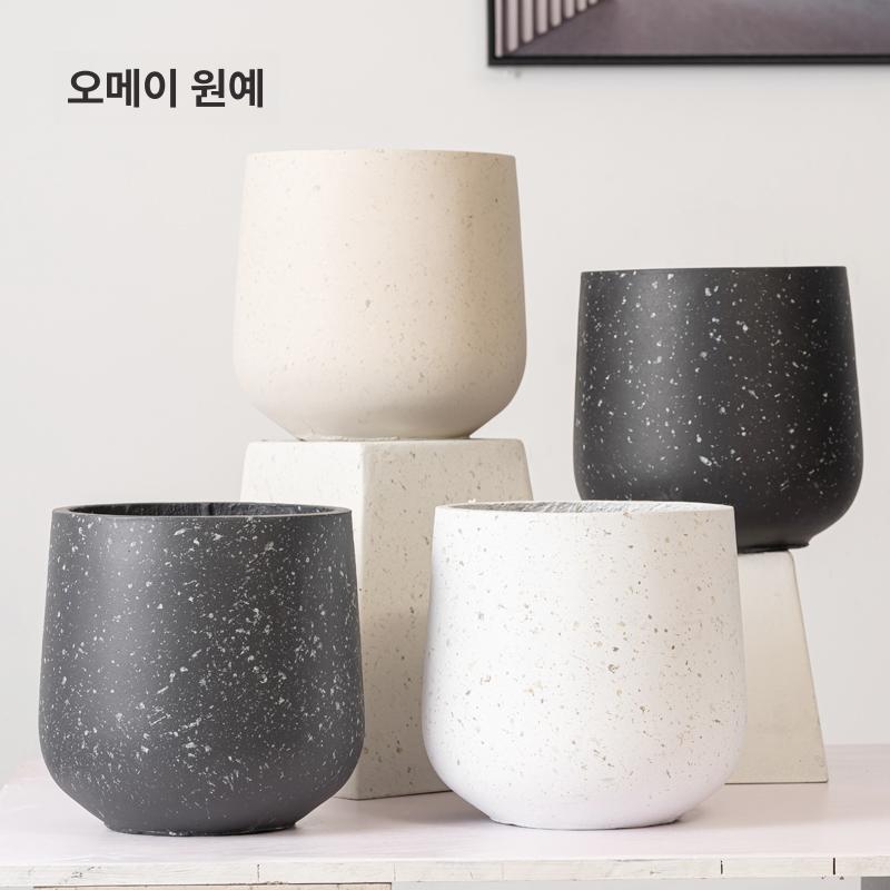 대형 토기화분 시멘트 라운드 도자기 화분 인테리어 내추럴시멘트컬러 시멘트 지름 24cmx높이 25cm - 상세 이미지 2