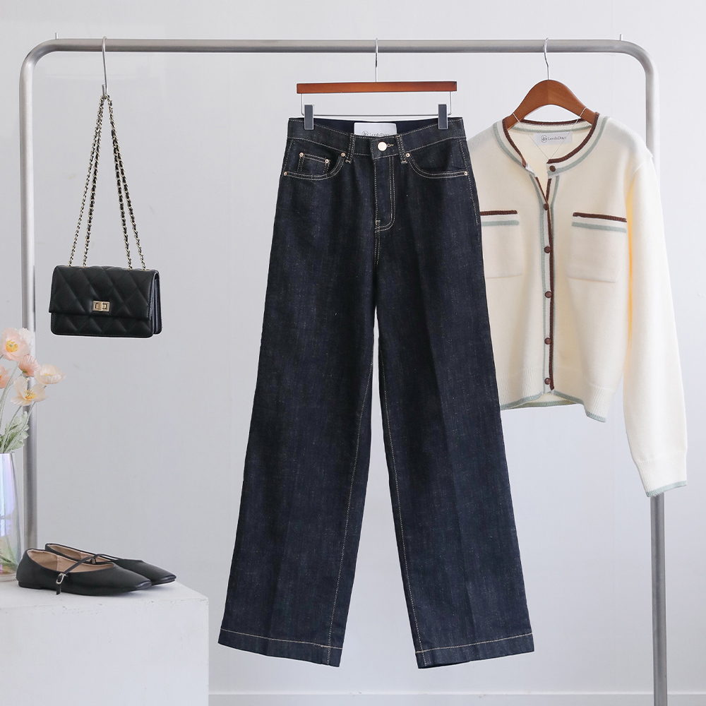 파운디 프리미엄 논페이드 스판 히든밴딩 와이드 데님 팬츠 - 상세 이미지 2