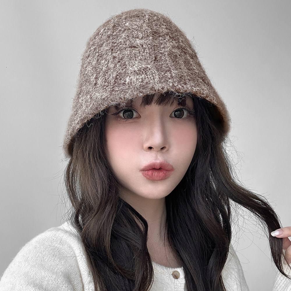모헤어 꽈배기 니트 버킷햇 여성 겨울 니트모자 벙거지 이미지 7