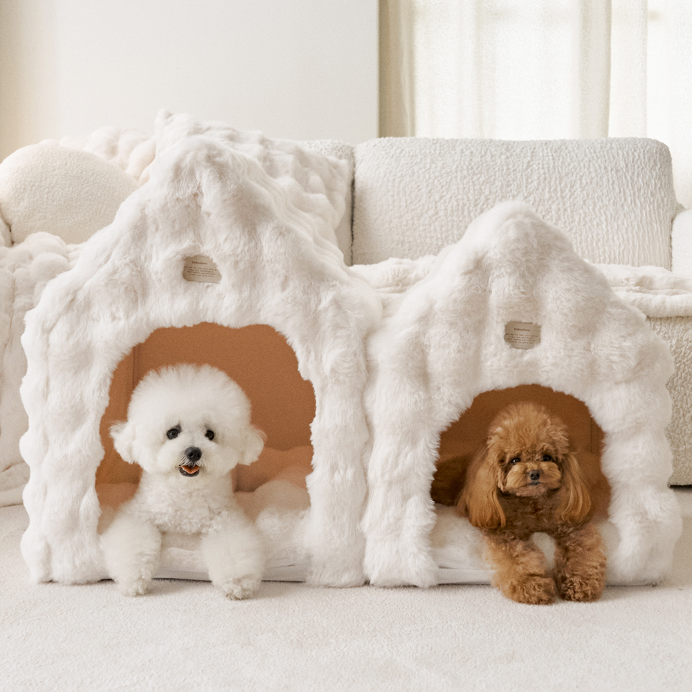 몽글몽글 밍크 라떼 고양이 강아지집 애견 텐트 펫 하우스 동굴 방석 세트 숨숨집 소형견