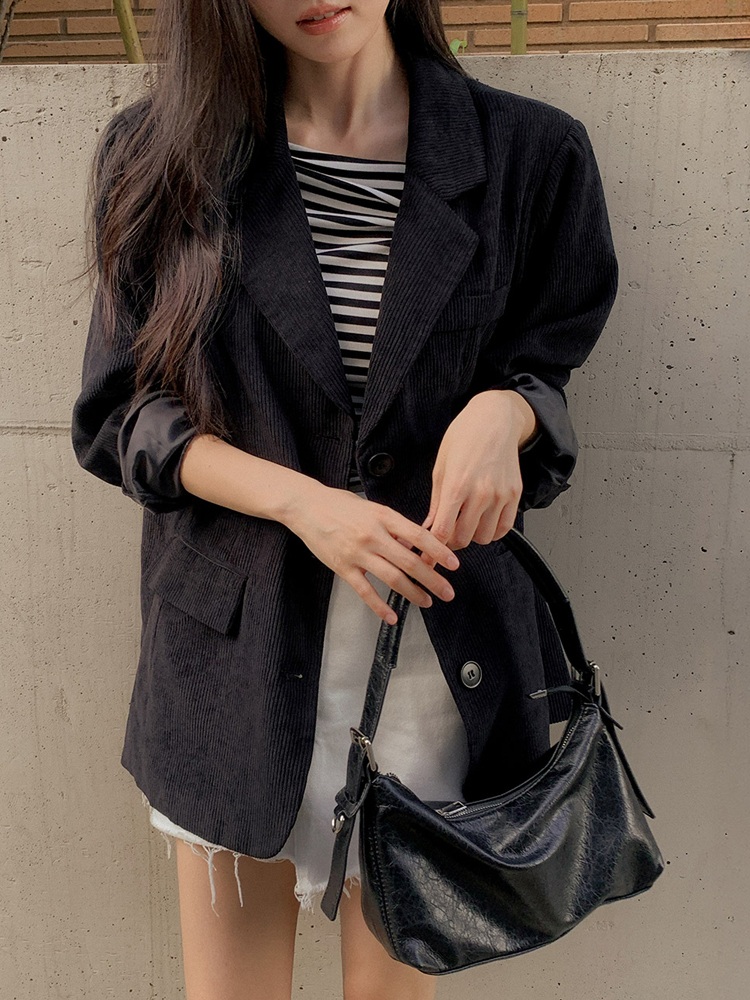 여성 가을 코듀로이 블레이저 루즈핏 세미정장 자켓 데일리룩 - 상세 이미지 3