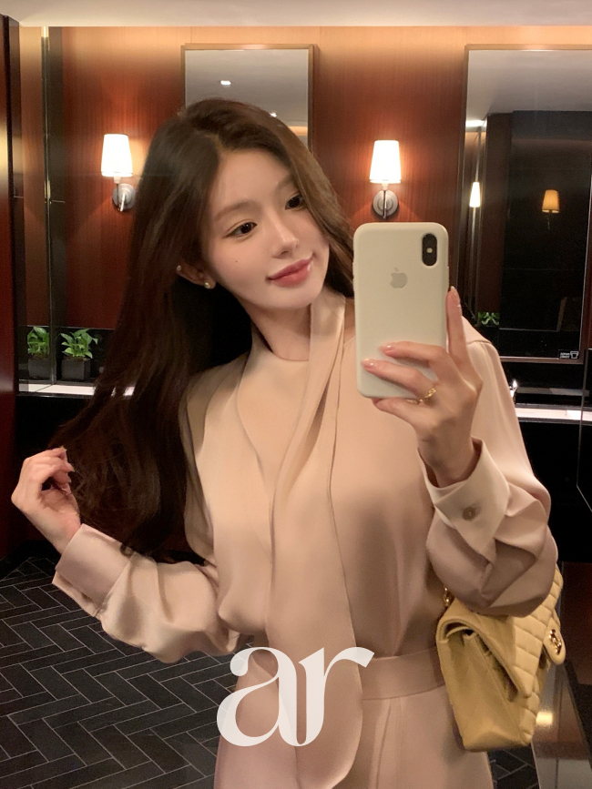 스카프 타이 새틴 블라우스 bs8495 - 상세 이미지 4
