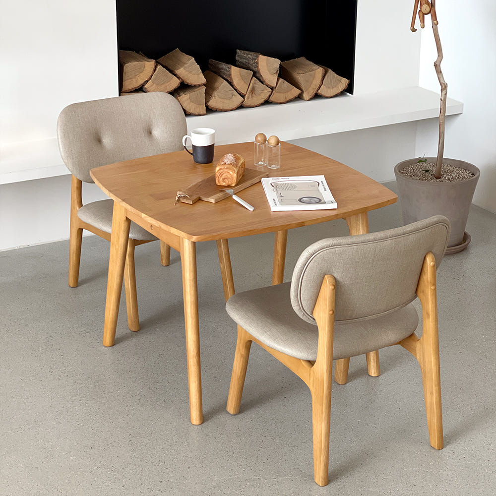 로포텐 올라 원목 2인용 식탁세트 낮은 식탁+의자2, 850mm, 베이지그레이