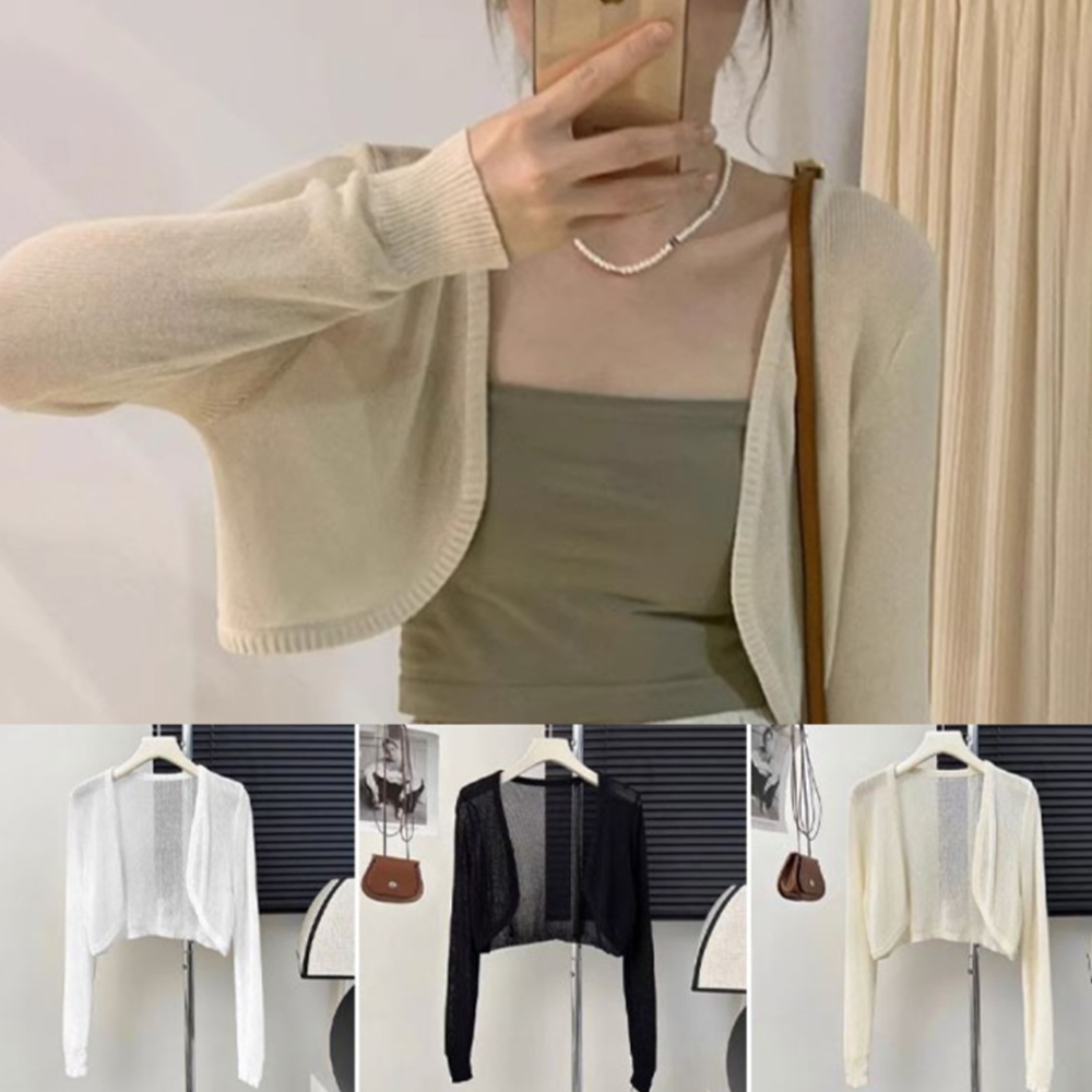 여름가디건 볼레로 얇은 봄 가을 시스루 크롭 아이보리 블랙 화이트 - 상품 이미지
