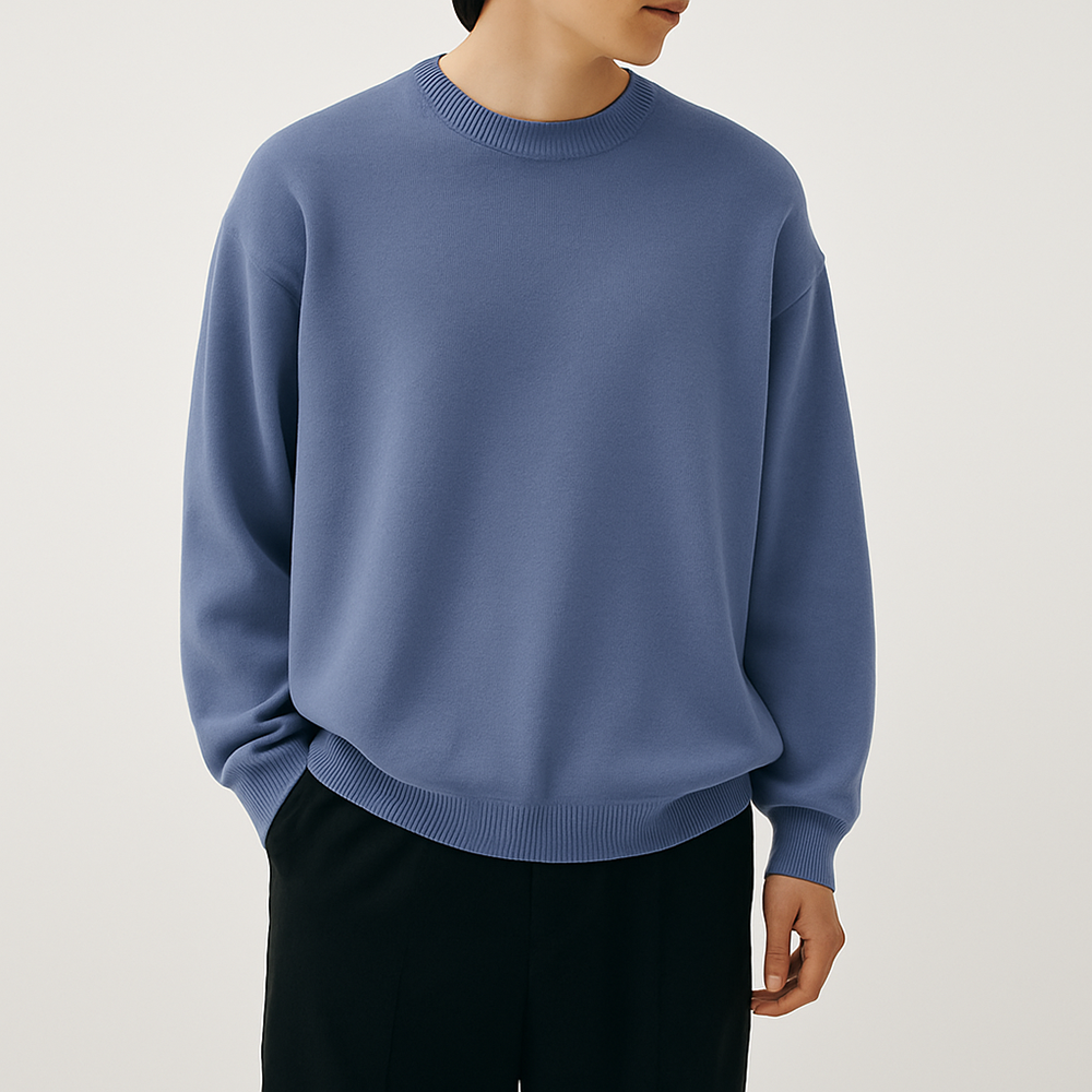 LAINE 남자니트 가을 오버핏 워셔블 LOGAN 니트 블루, M (95-100) - 메인 이미지
