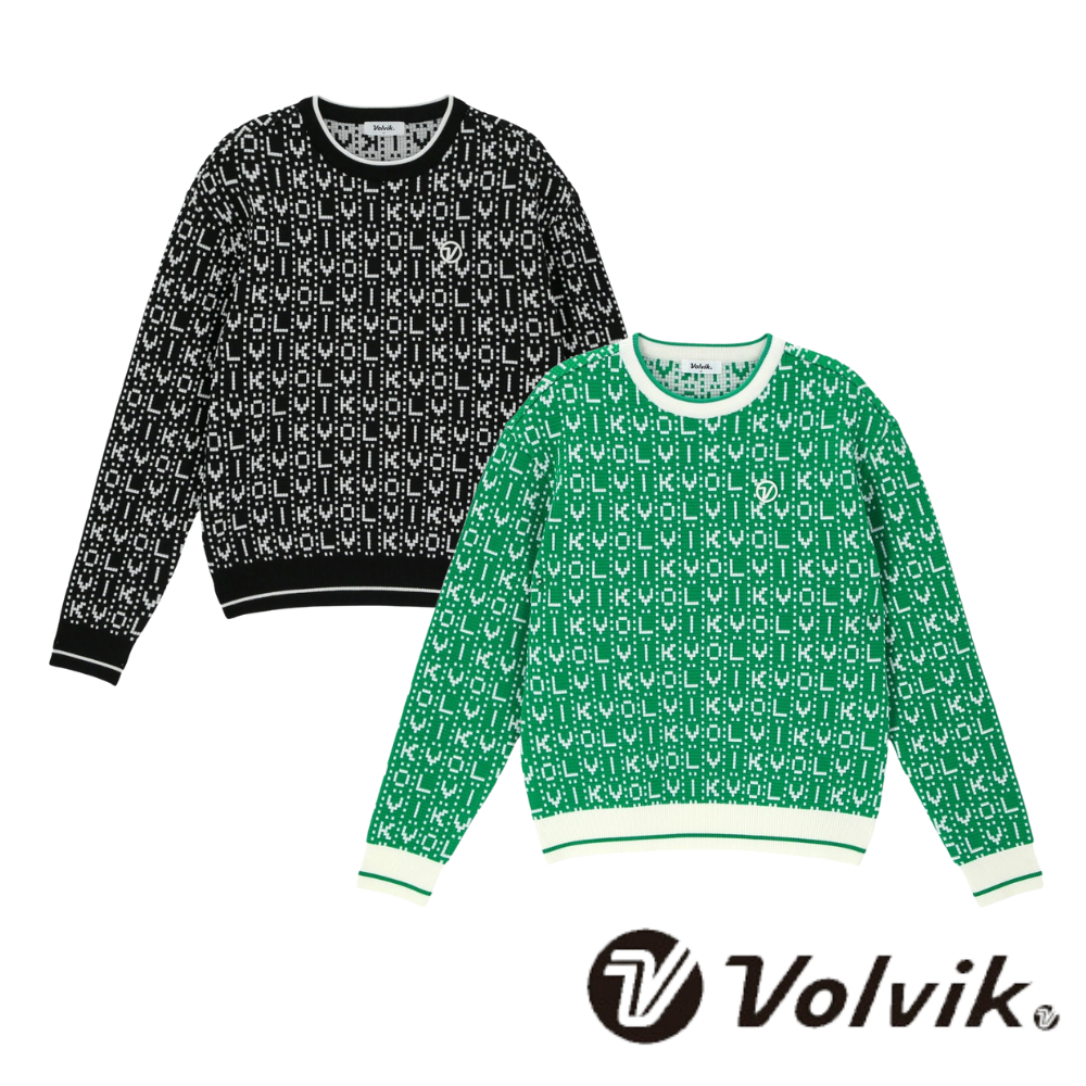 볼빅 골프웨어 여성골프웨어 여성골프니트 티셔츠 간절기 로고 패턴 라운드 긴팔 상의 VLKTP902 - 상품 이미지