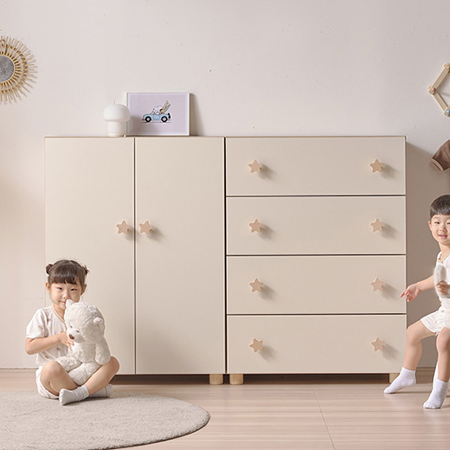아기 옷장 세트 서랍장 어린이 옷장 베이비장 키즈장 1600x500x1050, 아이보리