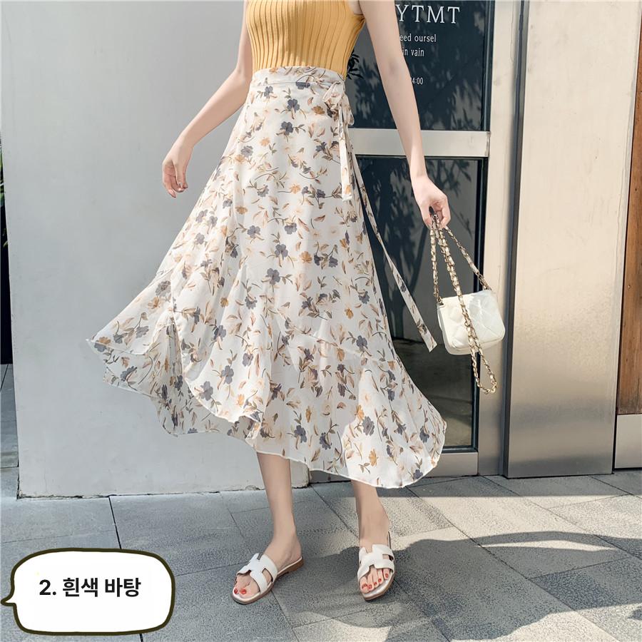 여성스커트 두르는 랩 린넨 균일 힙커버 시스루 프리사이즈 공연스팽글힙 여행 바탕 플로럴 그린 8272 프리 사이즈 80-130 - 상세 이미지 4