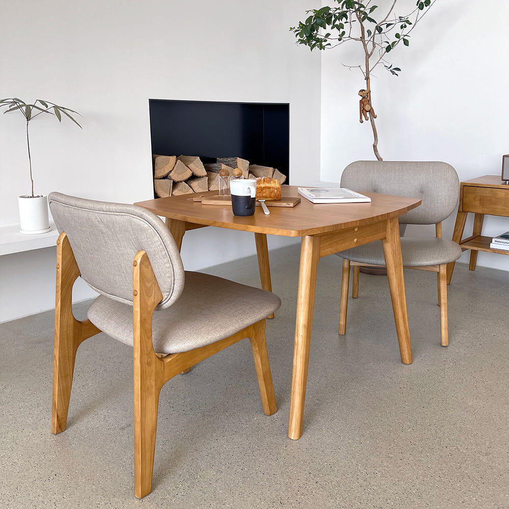 로포텐 올라 원목 2인용 식탁세트 낮은 식탁+의자2, 850mm, 베이지그레이