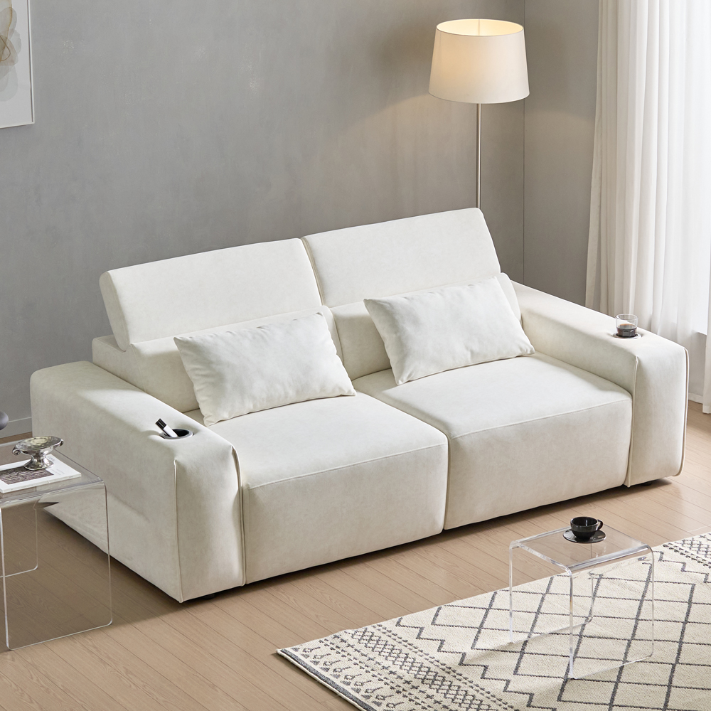 세인트블랑 릴렉시아 슬라이드 모션 아쿠아텍스 리클라이너 확장 패브릭 소파 아이보리, 3인용