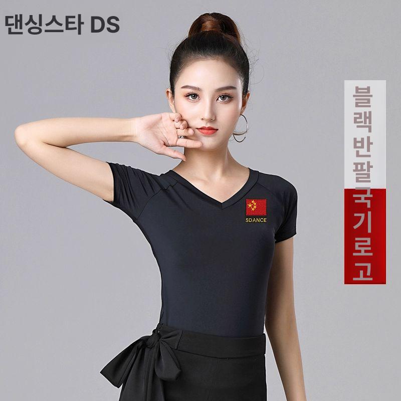 파이드 물방울 펀칭 핫피스 브이넥 댄스복 상의 라인 블랙 반소매 단색 4XL - 상세 이미지 2
