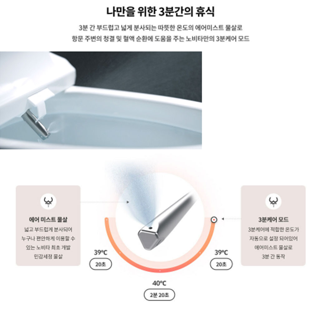 노비타 살균 프리미엄 자동 물내림 방수비데 BD-H900HS (뉴트럴 실버)기사방문설치 - 상세 이미지 3
