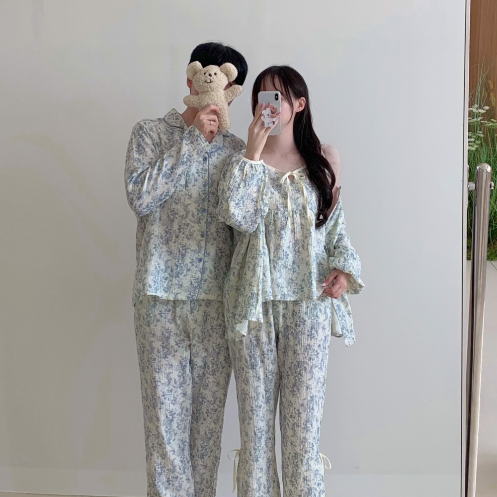 신혼부부커플잠옷 요루면잠옷 파자마파티 뜨왈 3피스 나시 홈웨어 세트 - 상세 이미지 5