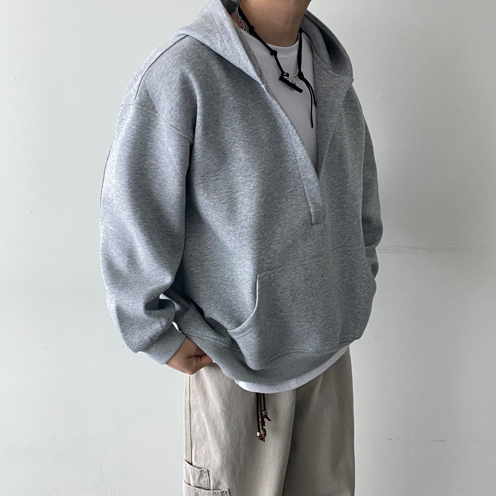브이넥 오버핏 모자큰후드티 무지 가을 두꺼운후드티셔츠 - 상세 이미지 2