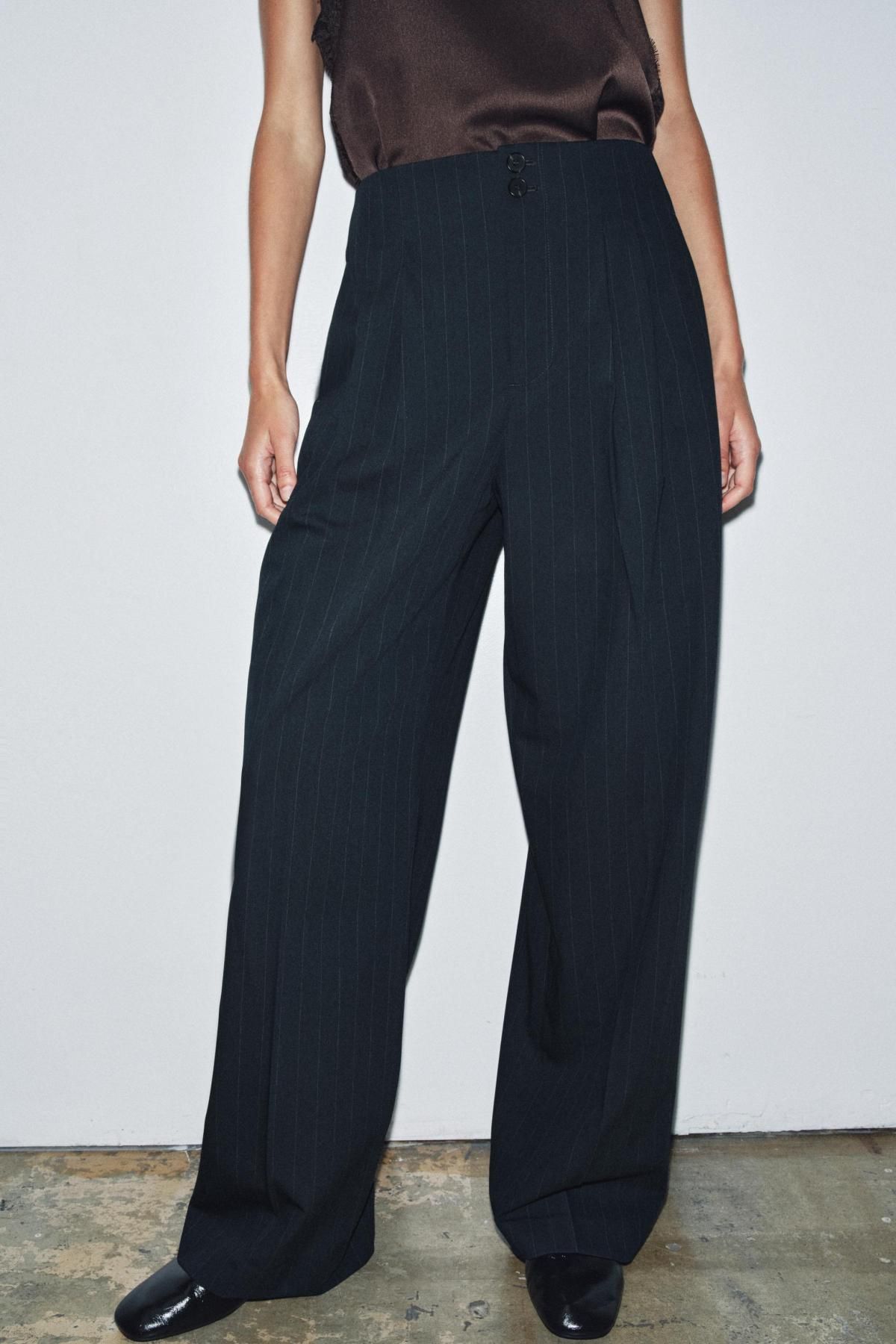 자라 테크니컬 핀스트라이프 와이드 슬랙스 팬츠 3811/260 NAVY BLUE - 메인 이미지