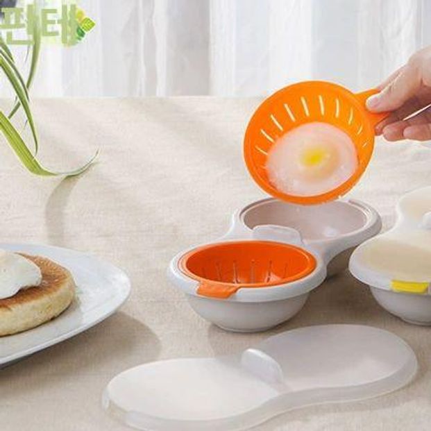 전자레인지 수란 완숙 계란틀 계란찜기 인공금형틀 계란후라이 만들기 조리도구 전자레인지계란 오렌지레드 - 상세 이미지 3