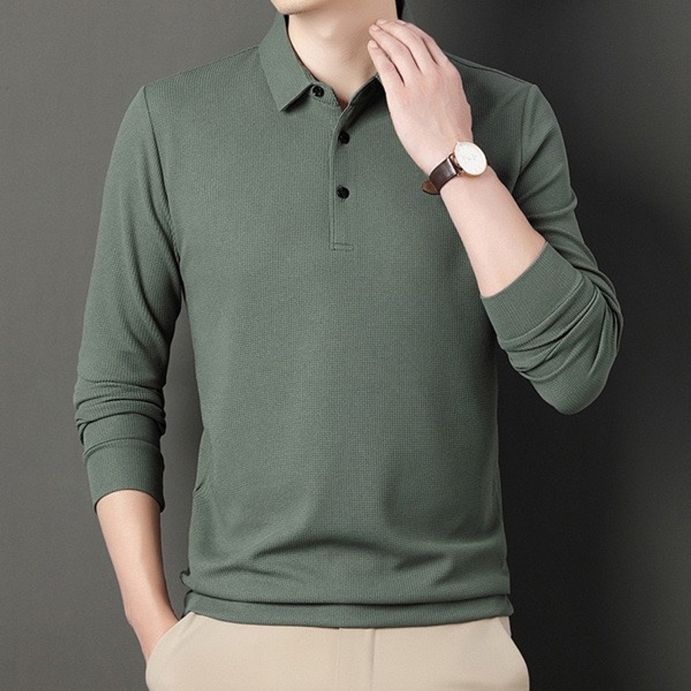 J2K 카라티셔츠 와플 골프 무지 긴팔 상의 데일리 간절기 - 상세 이미지 2