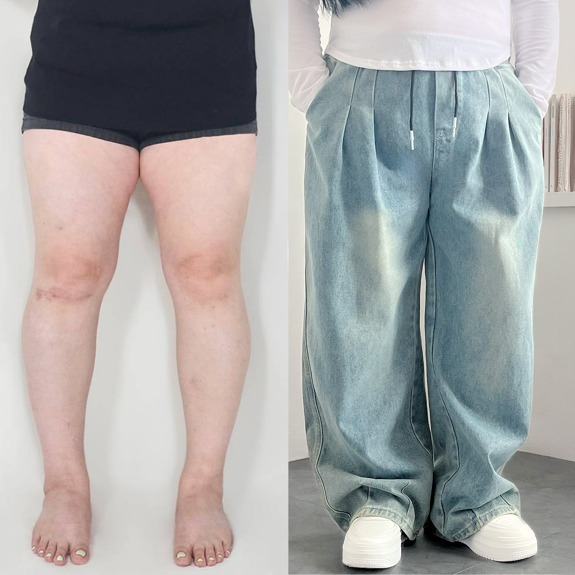 키작진 밴딩 키작녀청바지 중청데님 - 상품 이미지