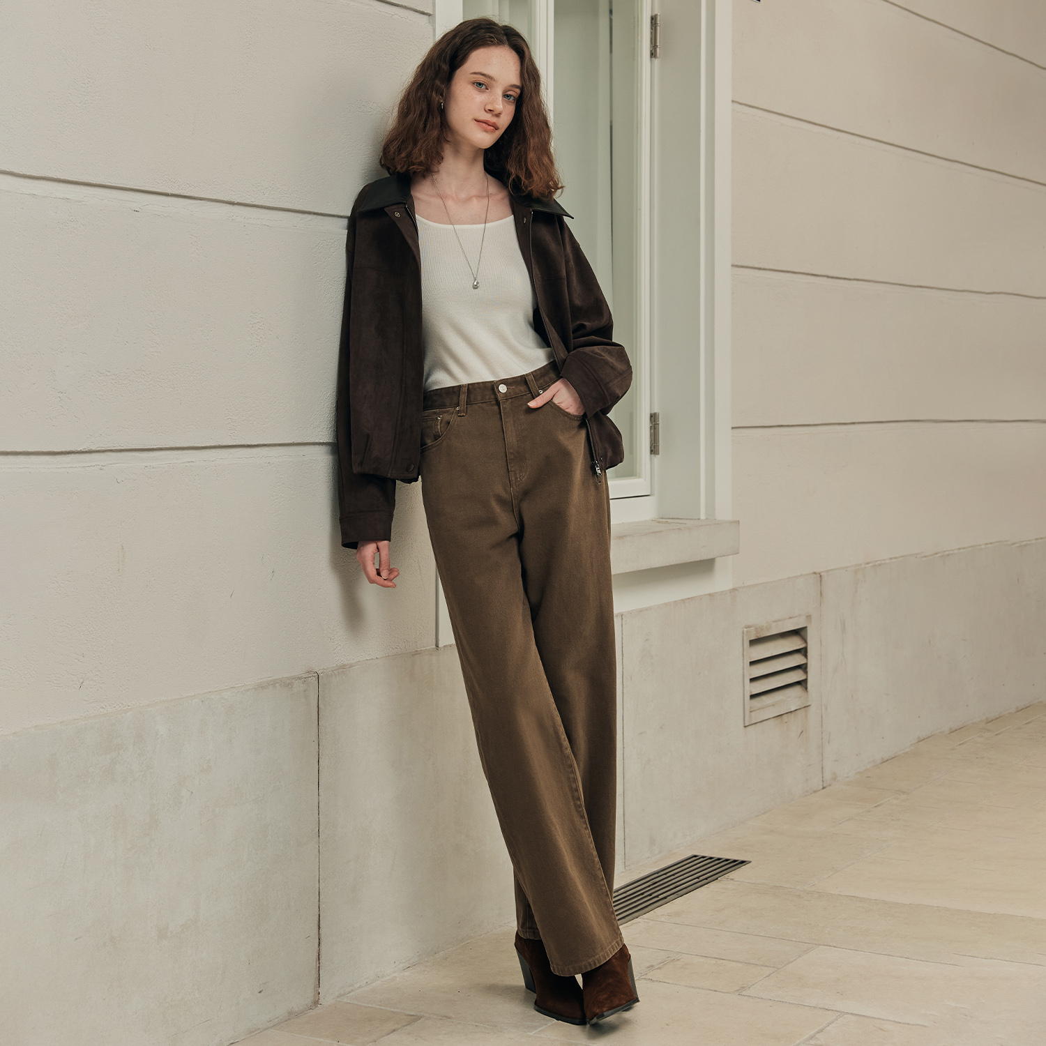 [제로스트릿] 세미 와이드 데님 팬츠 SEMI WIDE DENIM PANTS / BROWN - 상세 이미지 2