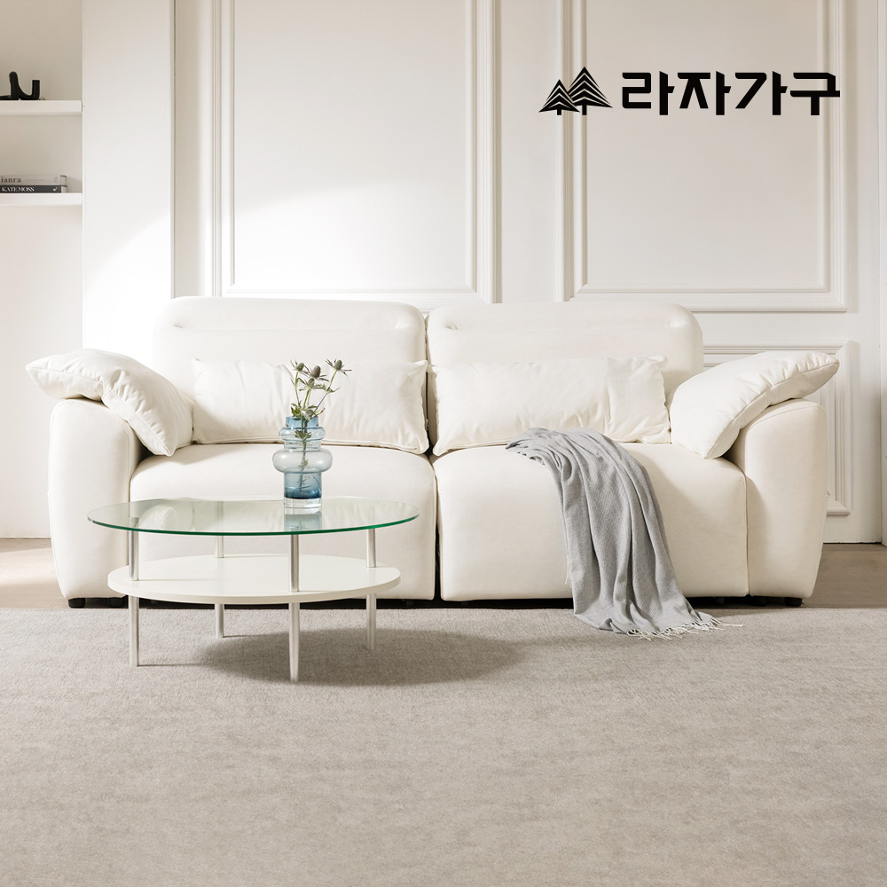 라자가구 레온 타이보텍스 패브릭 모션 쇼파 슬라이딩 리클라이너 스툴미포함, 아이보리, 3인용