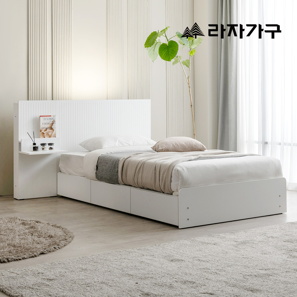 라자가구 라무드 LED 서랍형 침대 프레임 벙커 수납 SS + 협탁 2 + 본넬매트 - 상품 이미지