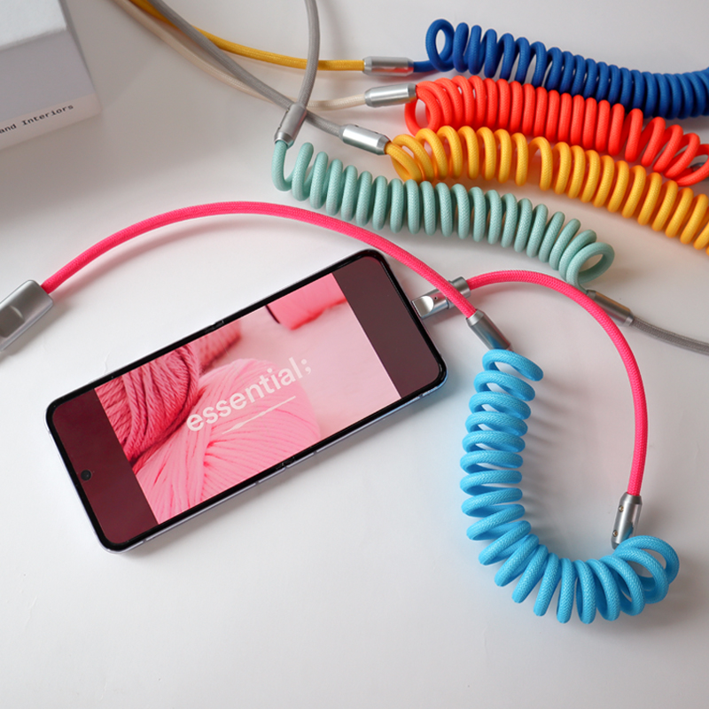 컬러 스프링 코일 USB 8핀 C타입 8핀 고속 충전 케이블 충전기 선 이미지 1