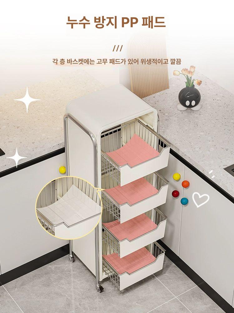다용도 이동식 회전수납장 서랍 정리 틈새 진열대 멀티 수납장 정리대 수납 보관함 철제 오프화이트 3단 43.2cm 84cm - 상세 이미지 3