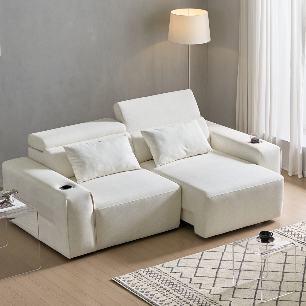 세인트블랑 릴렉시아 슬라이드 모션 아쿠아텍스 리클라이너 확장 패브릭 소파 아이보리, 3인용