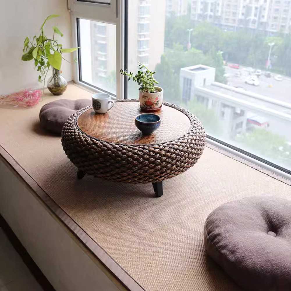 라탄 좌식테이블 원형 디자인 감성 거실 인테리어 원목색 소형 테이블 (50cm 25cm) - 상세 이미지 3